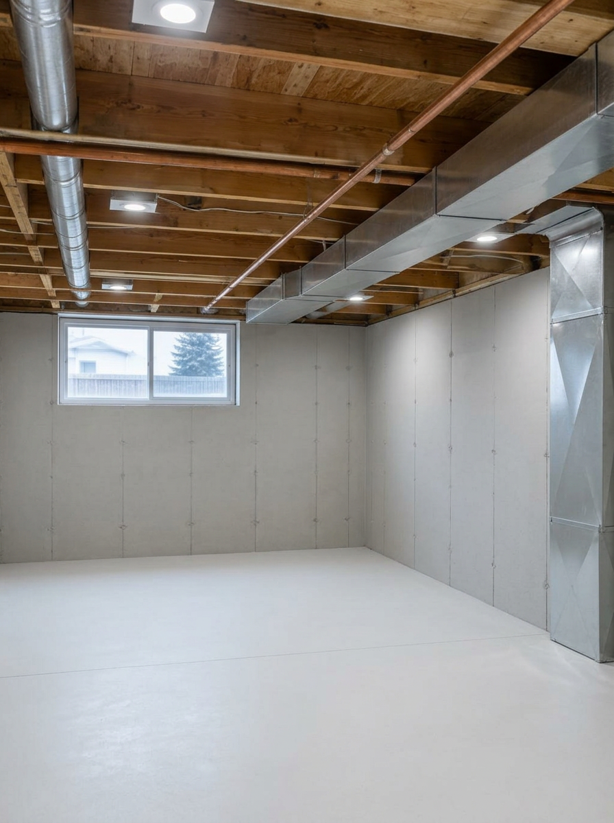 Illustrative taller structural shell in the same Haysboro basement with services rerouted